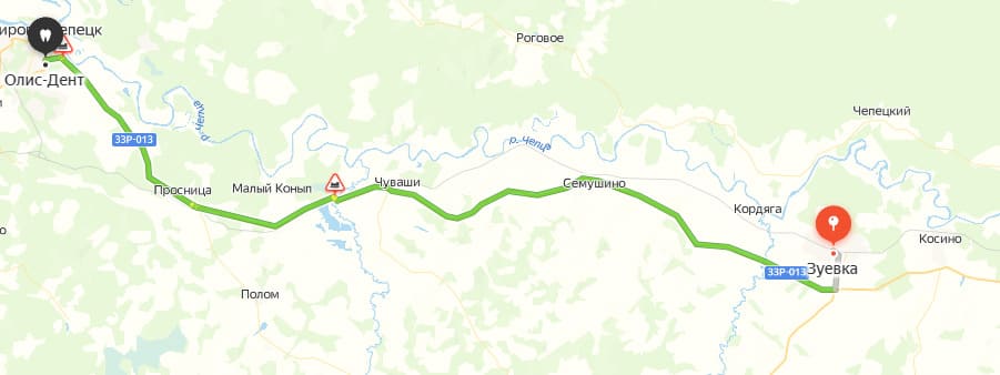 Карта проезда из Зуевки